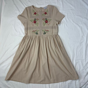 Piper & Scoot Dress Women's M Embroidered Floral Cotton Cottagecore Fit & Flare